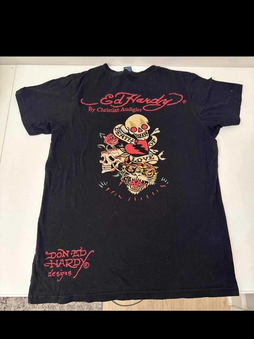 Vintage Y2K Christian Audigier Black Short-Sleeve Graphic Skull & Tiger Tee